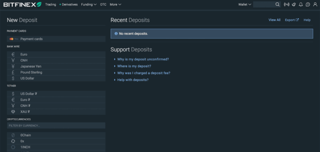 Bitfinex - Vklad