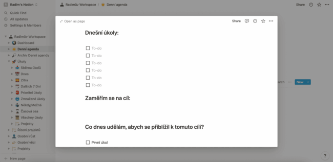 Notion šablona - Denní agenda 2