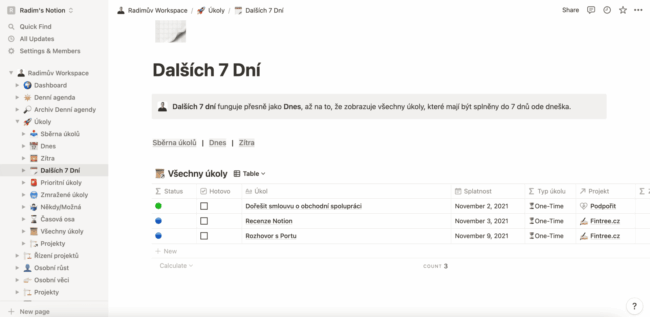 Notion šablona - Dalších 7 Dní