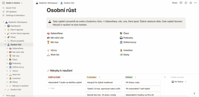 Notion šablona - Osobní růst