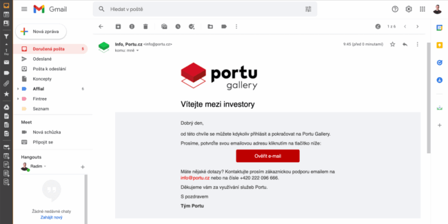 Portu Gallery - Potvrzení v&nbsp;e-mailu