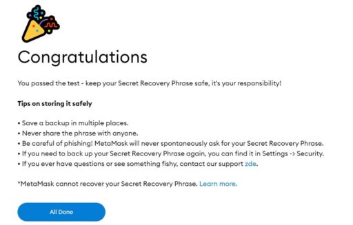 metamask congrats