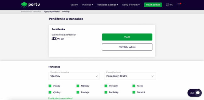Portu - Transakce a&nbsp;peníze