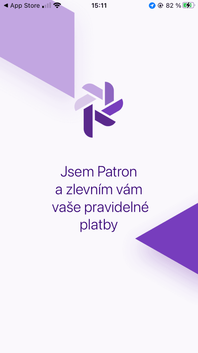 patron go - úvodní obrazovka