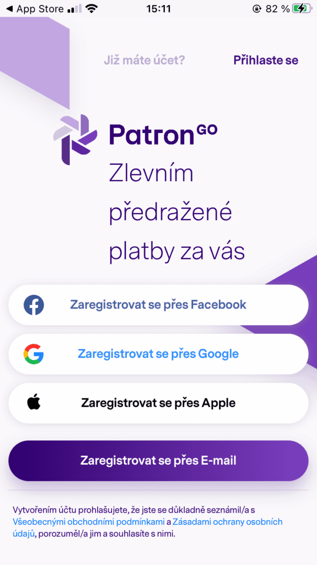 patron go - registrace