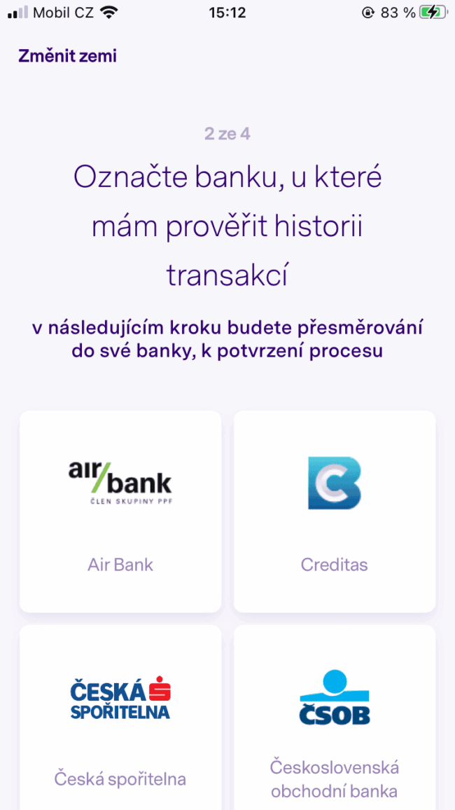 patron go - výběr banky