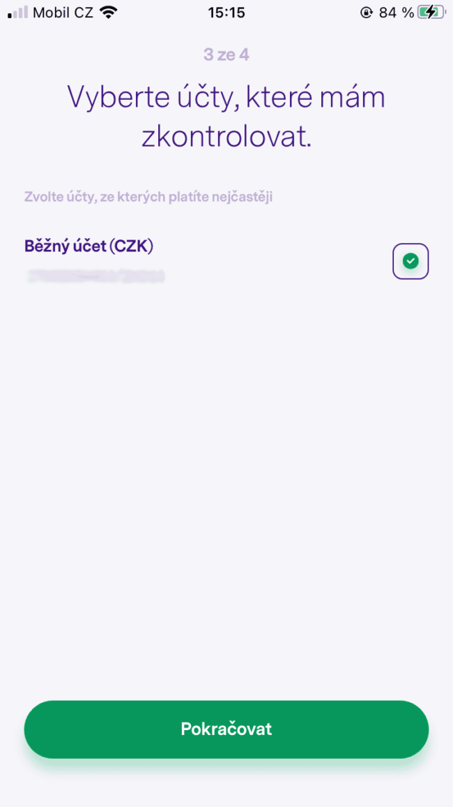 patron go - výběr účtu