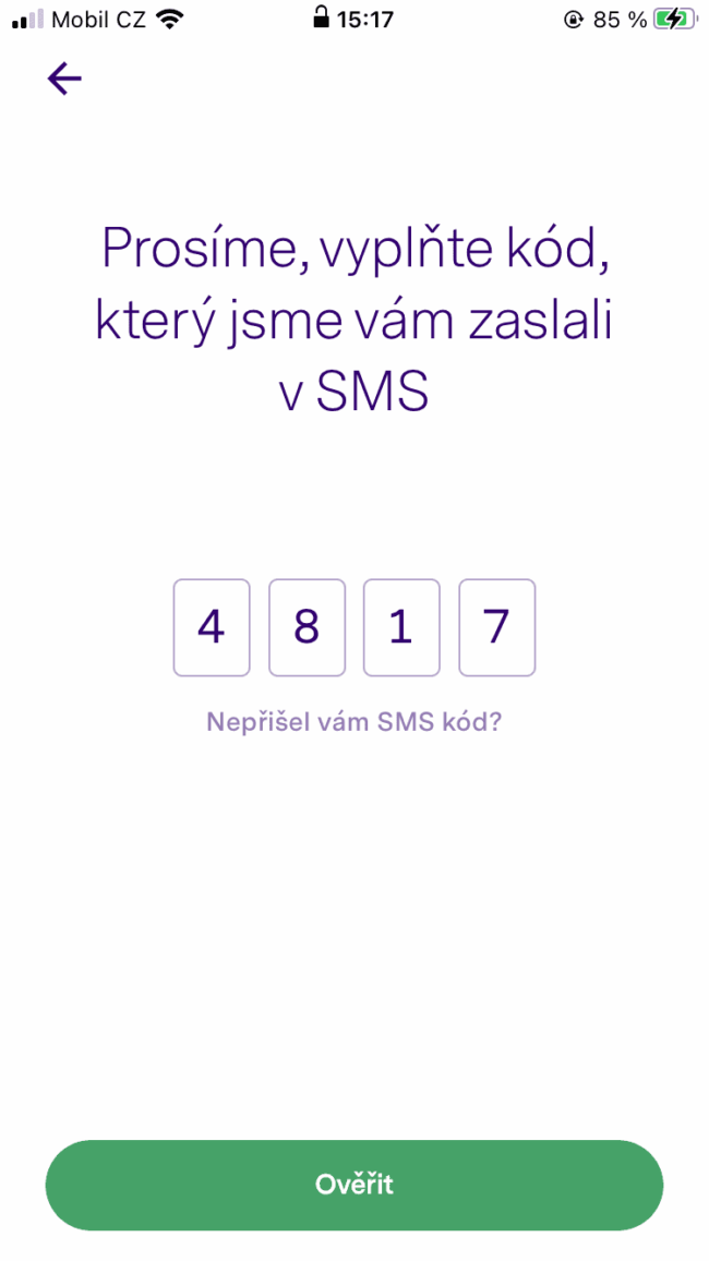 patron go - sms kód