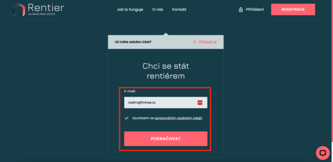 Rentier - registrace 2