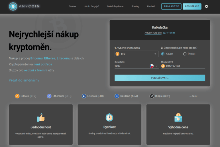 Anycoin - Česká směnárna podporující Lightning network