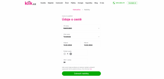 Recenze Klik.cz - srovnání cestovního pojištění - výsledky