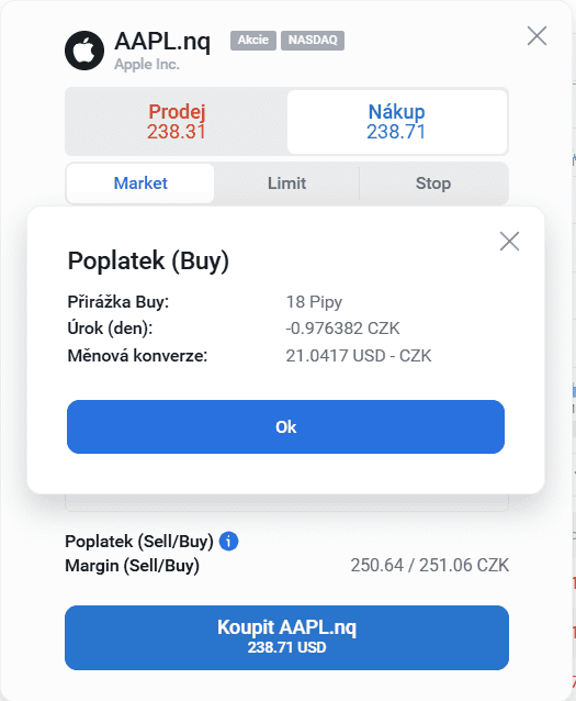 Robomarkets WEB - poplatek apple